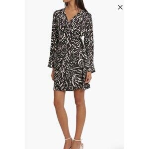 NWT DONNA MORGAN Long Sleeve Wrap Dress Ivory/Black Size 10